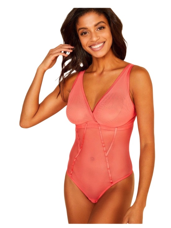 Cosabella Other - Cosabella Confidence Curvy M
Bodysuit Coral Pink Sheer
Mesh V-Neck Lingerie New